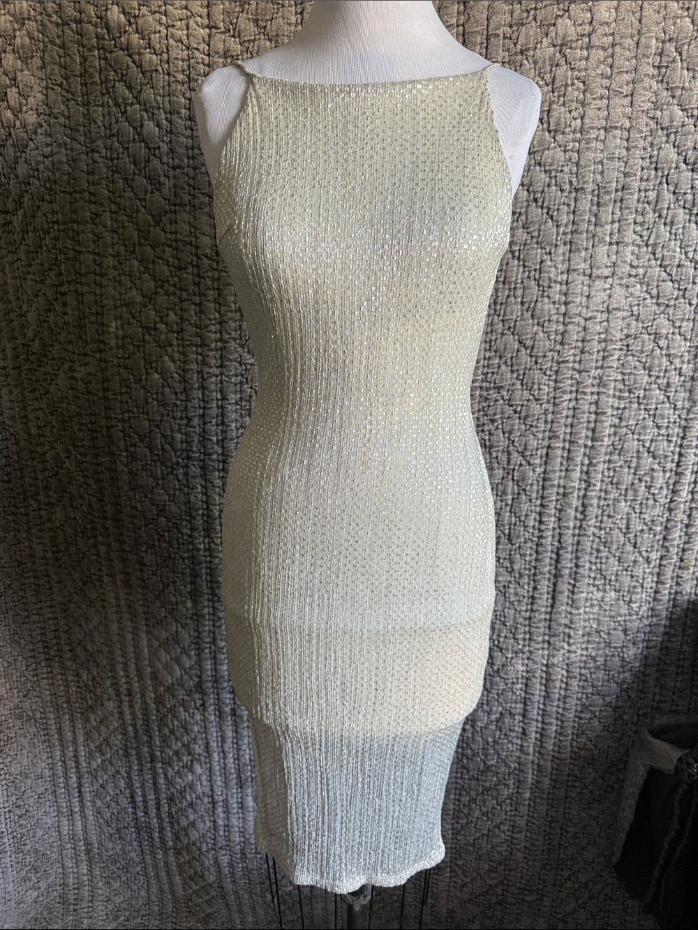Sleeveless Cream Shimmer Midi Dress 40%Metallic 60%Poliester